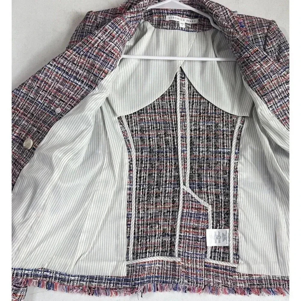 Veronica Beard Theron Double Breasted Tweed Jacket Blazer Frayed Trim Size 2 - Picture 8 of 12